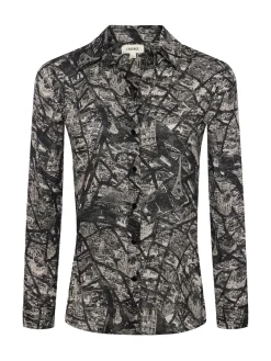 L'AGENCE Spring Collection|Silks|Nina Silk Blouse Black/Ecru Map of Paris