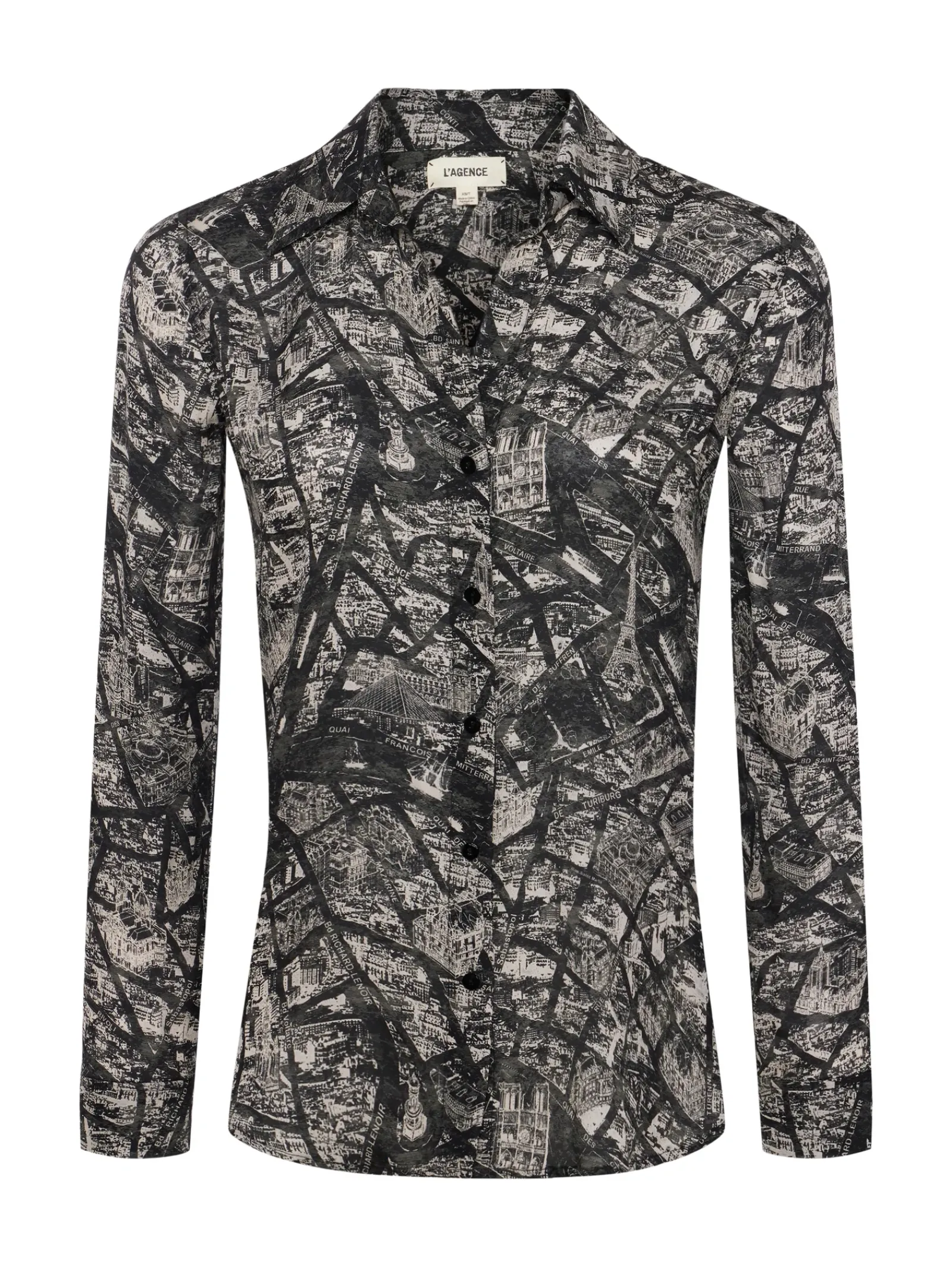 L'AGENCE Spring Collection|Silks|Nina Silk Blouse Black/Ecru Map of Paris