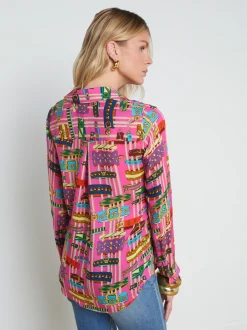L'AGENCE Print Edition|Spring Collection|Nina Silk Blouse Rhodamine Multi Bracelet