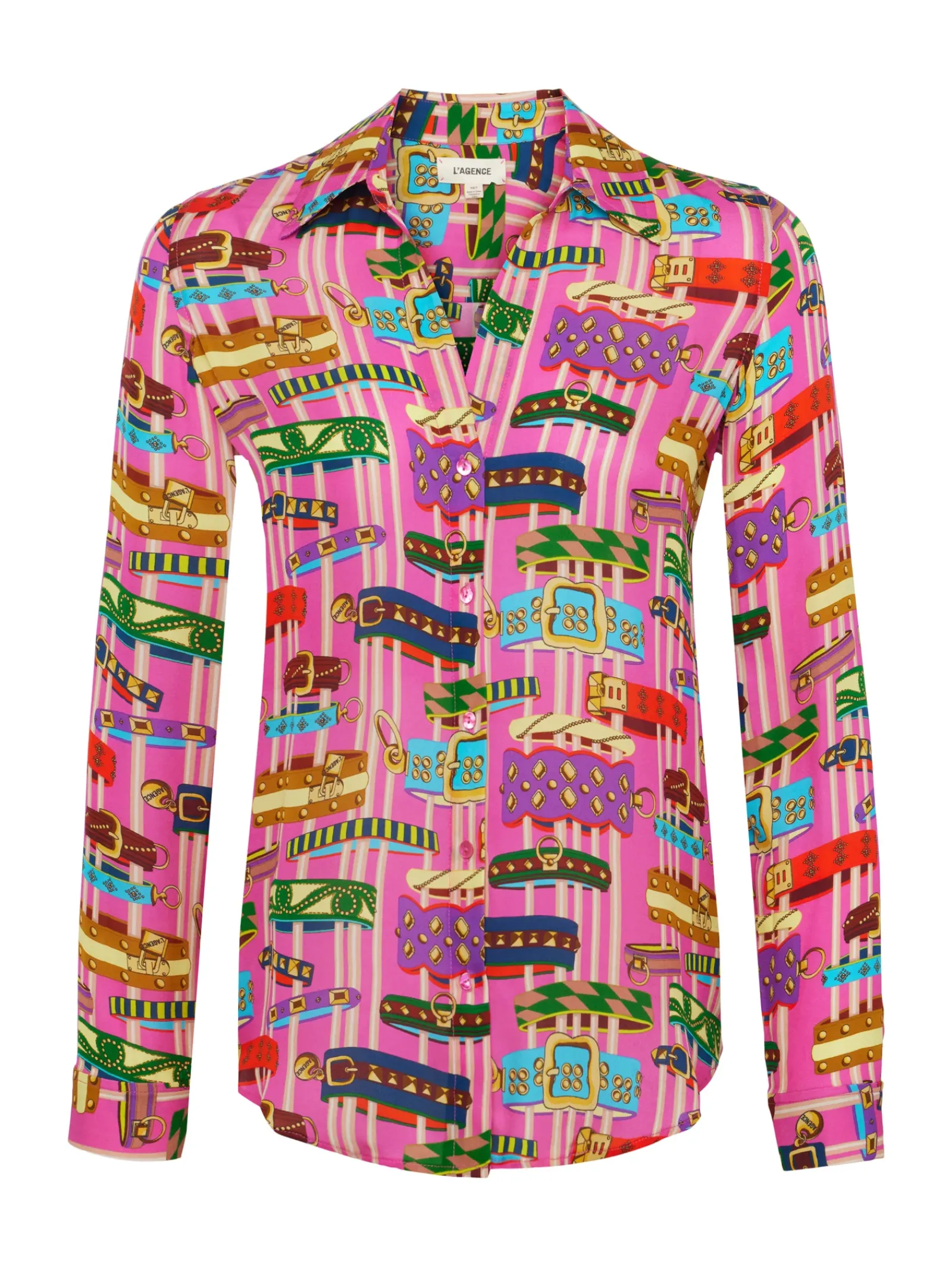 L'AGENCE Print Edition|Spring Collection|Nina Silk Blouse Rhodamine Multi Bracelet