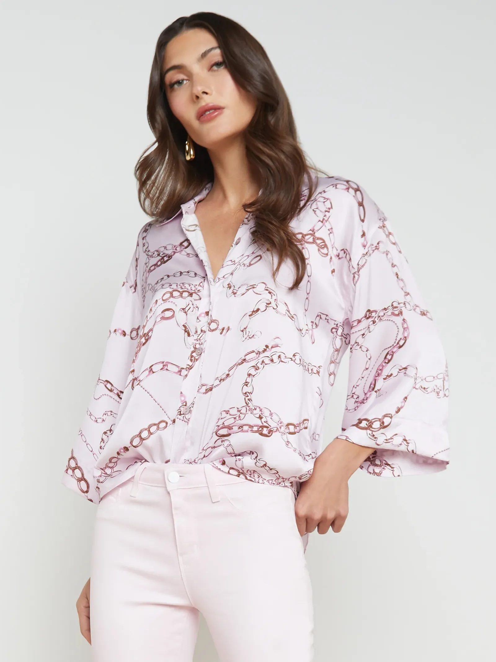 L'AGENCE Spring Collection|Print Edition|Patrice Silk Blouse LILAC SNOW MULTI SKETCH CHAIN
