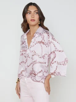 L'AGENCE Spring Collection|Print Edition|Patrice Silk Blouse LILAC SNOW MULTI SKETCH CHAIN