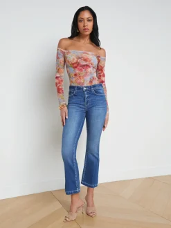 L'AGENCE Back in Stock|Print Edition|Peonie Off-the-Shoulder Bodysuit Multi Soft Cloud Floral