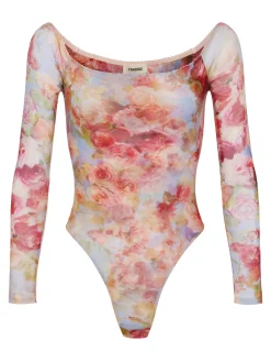 L'AGENCE Back in Stock|Print Edition|Peonie Off-the-Shoulder Bodysuit Multi Soft Cloud Floral