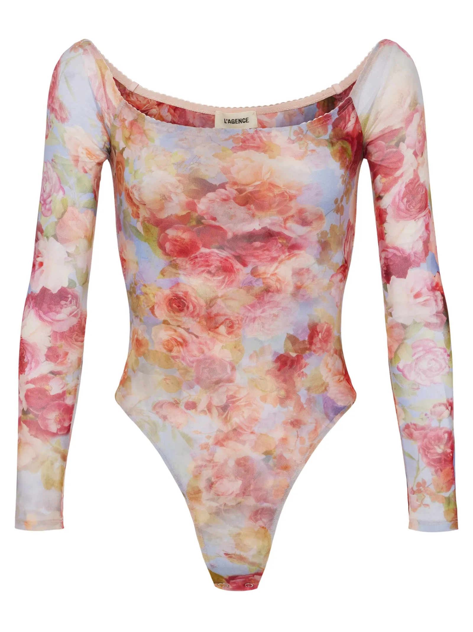L'AGENCE Back in Stock|Print Edition|Peonie Off-the-Shoulder Bodysuit Multi Soft Cloud Floral