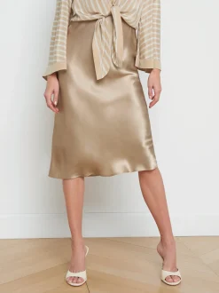 L'AGENCE Online Exclusives|Spring Collection|Perin Silk Midi Skirt Almond