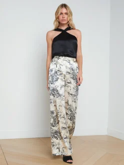L'AGENCE Sets|Print Edition|Pilar Silk Wide-Leg Pant Ecru/Black Sketch Paisley