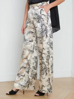 L'AGENCE Sets|Print Edition|Pilar Silk Wide-Leg Pant Ecru/Black Sketch Paisley