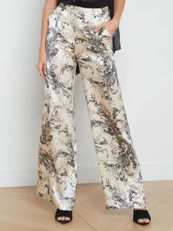 L'AGENCE Sets|Print Edition|Pilar Silk Wide-Leg Pant Ecru/Black Sketch Paisley