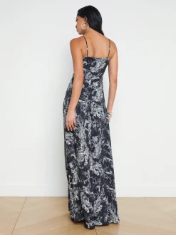 L'AGENCE Print Edition|Spring Collection|Porter Twist-Front Dress Black/Ecru Sketch Paisley