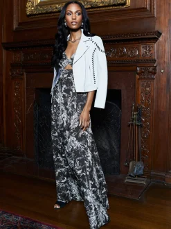 L'AGENCE Print Edition|Spring Collection|Porter Twist-Front Dress Black/Ecru Sketch Paisley