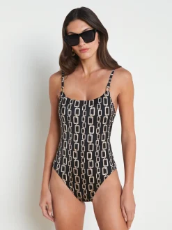 L'AGENCE Spring Collection|Swimwear|Remi One-Piece Swimsuit Black/Gold Chain