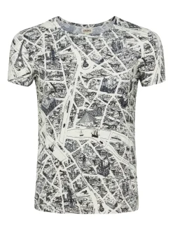 L'AGENCE Print Edition|Tees|Ressi Fitted Tee Ecru Multi Map of Paris