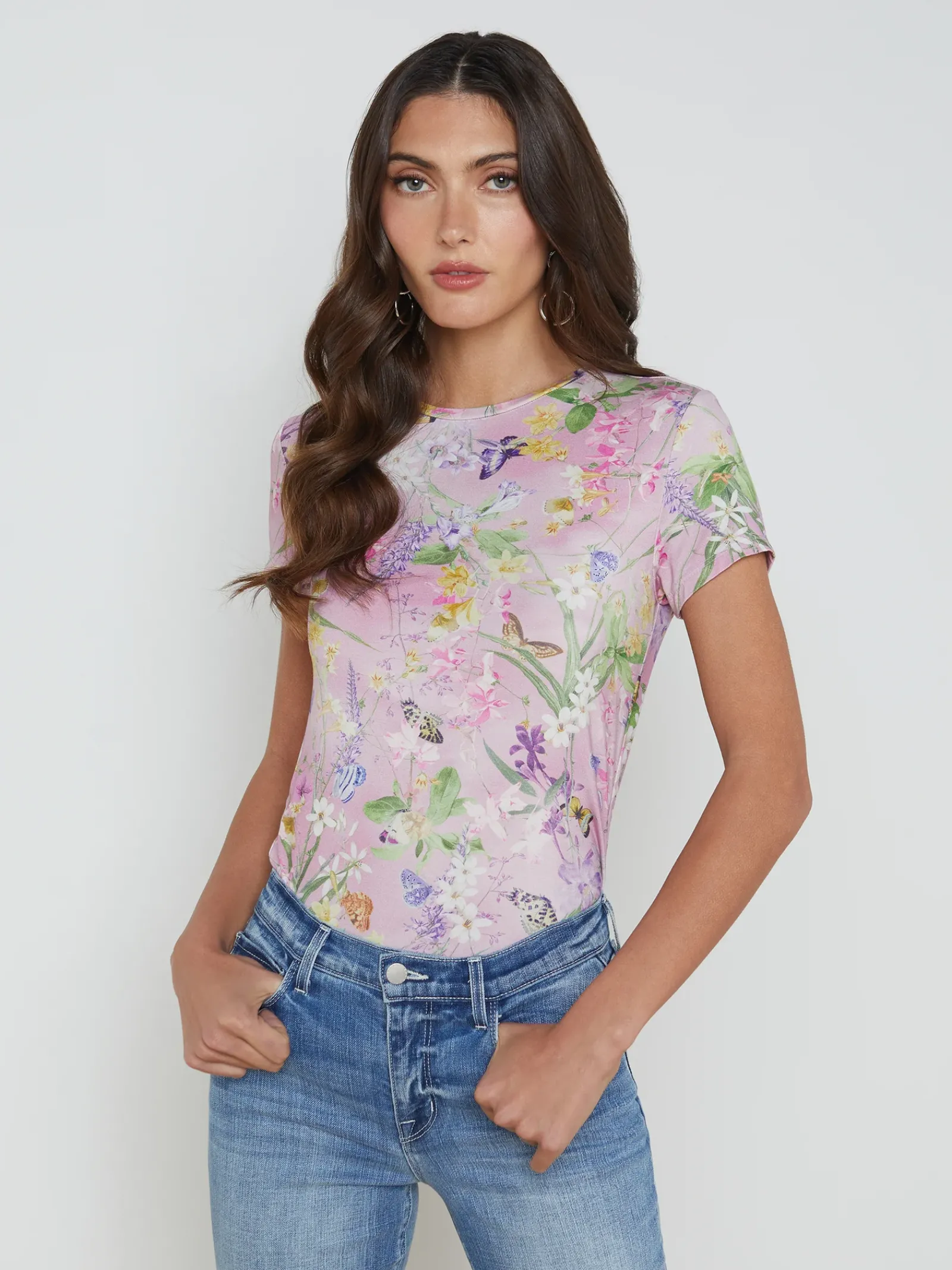 L'AGENCE Print Edition|Spring Collection|Ressi Fitted Tee Lilac Snow Botanical Butterfly