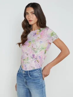 L'AGENCE Print Edition|Spring Collection|Ressi Fitted Tee Lilac Snow Botanical Butterfly
