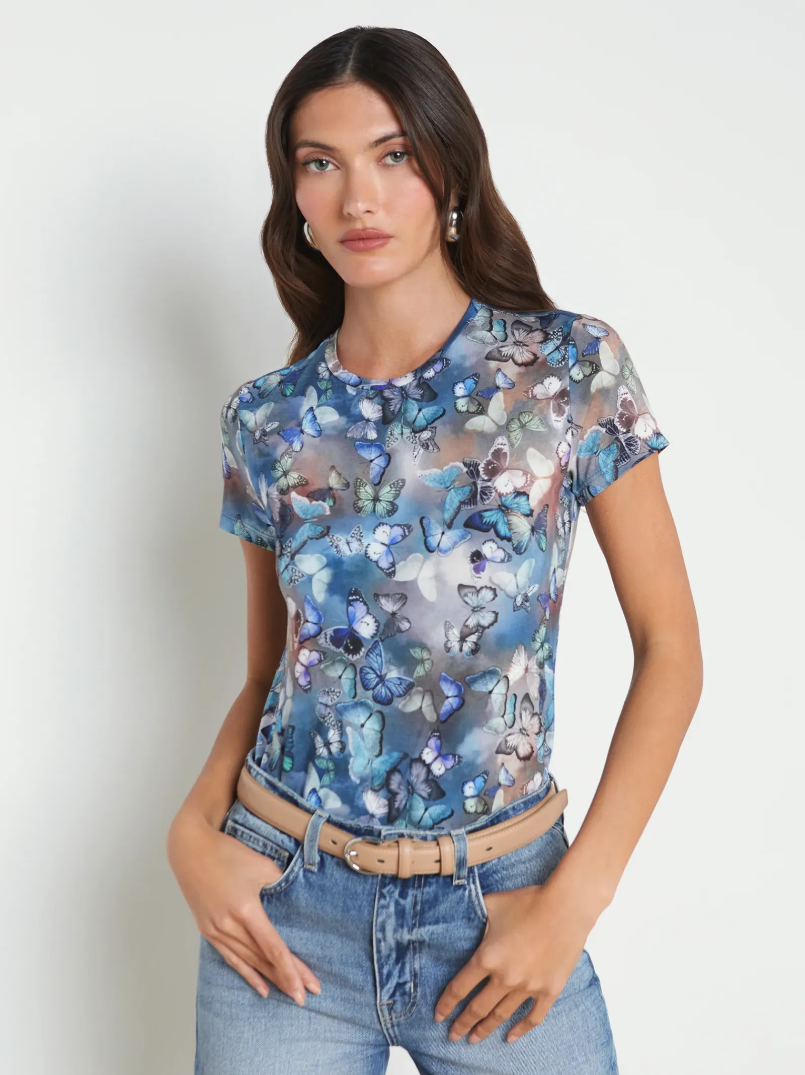 L'AGENCE Print Edition|Spring Collection|Ressi Fitted Tee Blue Multi Cloud Butterfly