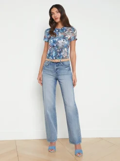 L'AGENCE Print Edition|Spring Collection|Ressi Fitted Tee Blue Multi Cloud Butterfly