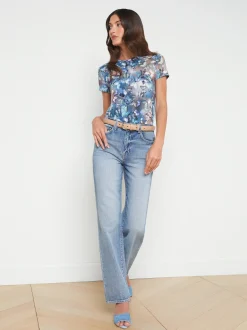 L'AGENCE Print Edition|Spring Collection|Ressi Fitted Tee Blue Multi Cloud Butterfly