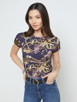 L'AGENCE Resort Collection|Print Edition|Ressi Fitted Tee Olive Multi Small Abstract Scarf