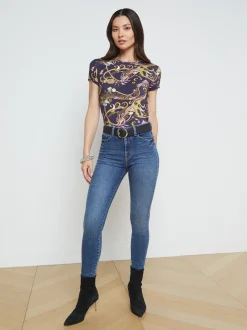 L'AGENCE Resort Collection|Print Edition|Ressi Fitted Tee Olive Multi Small Abstract Scarf