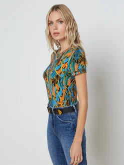 L'AGENCE Resort Collection|Print Edition|Ressi Fitted Tee Small Blue Multi Parrot Feather
