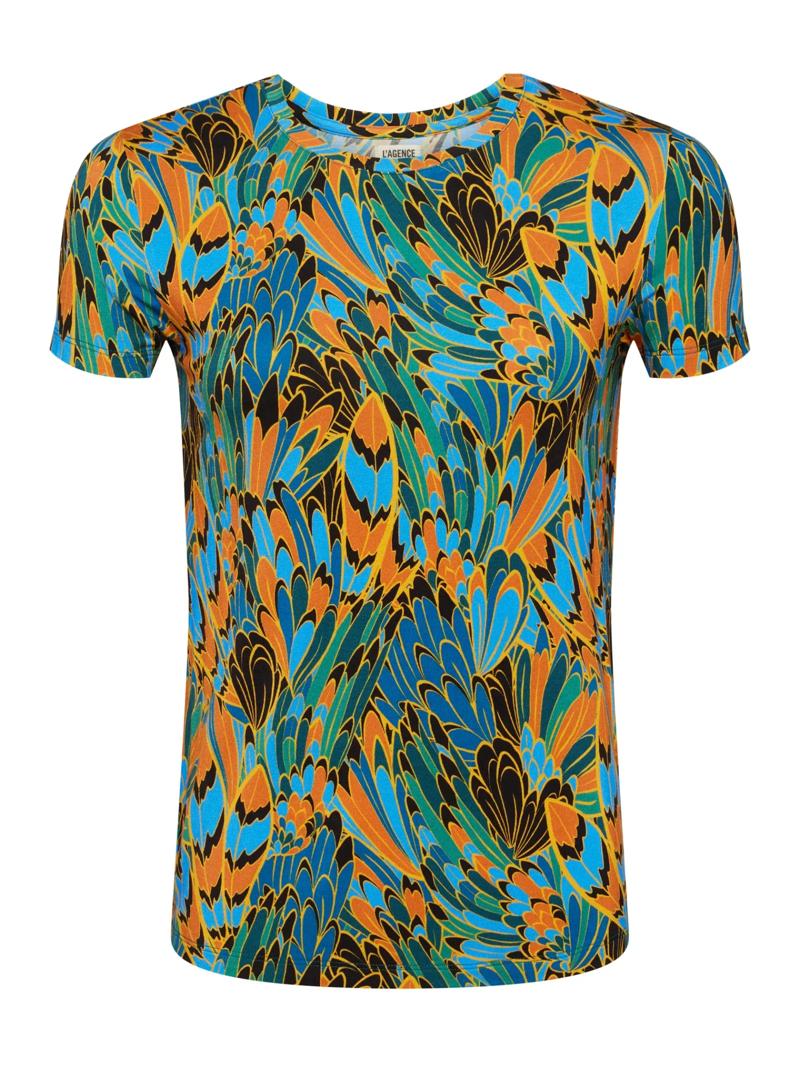 L'AGENCE Resort Collection|Print Edition|Ressi Fitted Tee Small Blue Multi Parrot Feather