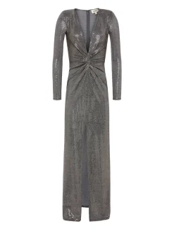 L'AGENCE Spring Collection|Dresses & Jumpsuits|Rosetta Sequin Twist-Front Dress Grey/Gold