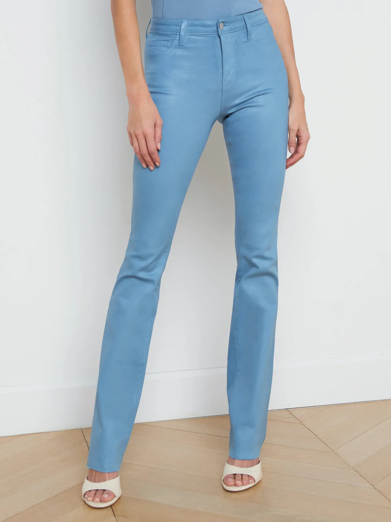 L'AGENCE Spring Collection|Straight|Ruth Coated Straight-Leg Jean Blue Mist Coated