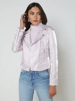 L'AGENCE Spring Collection|Blazers & Jackets|Satin-Organza Biker Jacket Lilac Snow