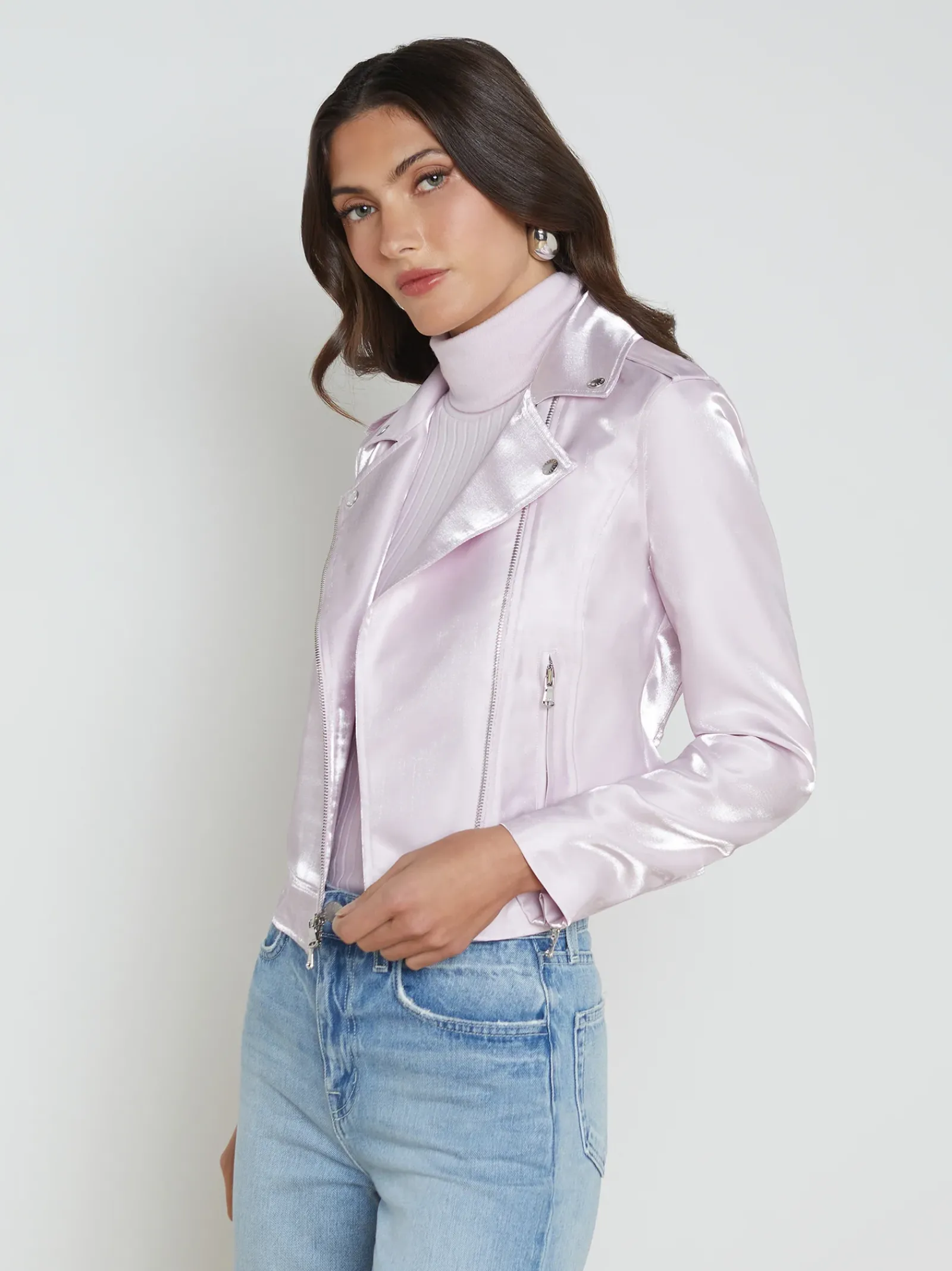 L'AGENCE Spring Collection|Blazers & Jackets|Satin-Organza Biker Jacket Lilac Snow