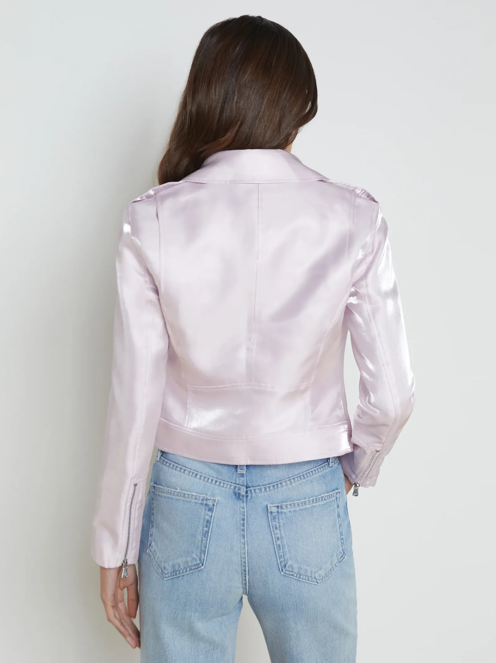 L'AGENCE Spring Collection|Blazers & Jackets|Satin-Organza Biker Jacket Lilac Snow