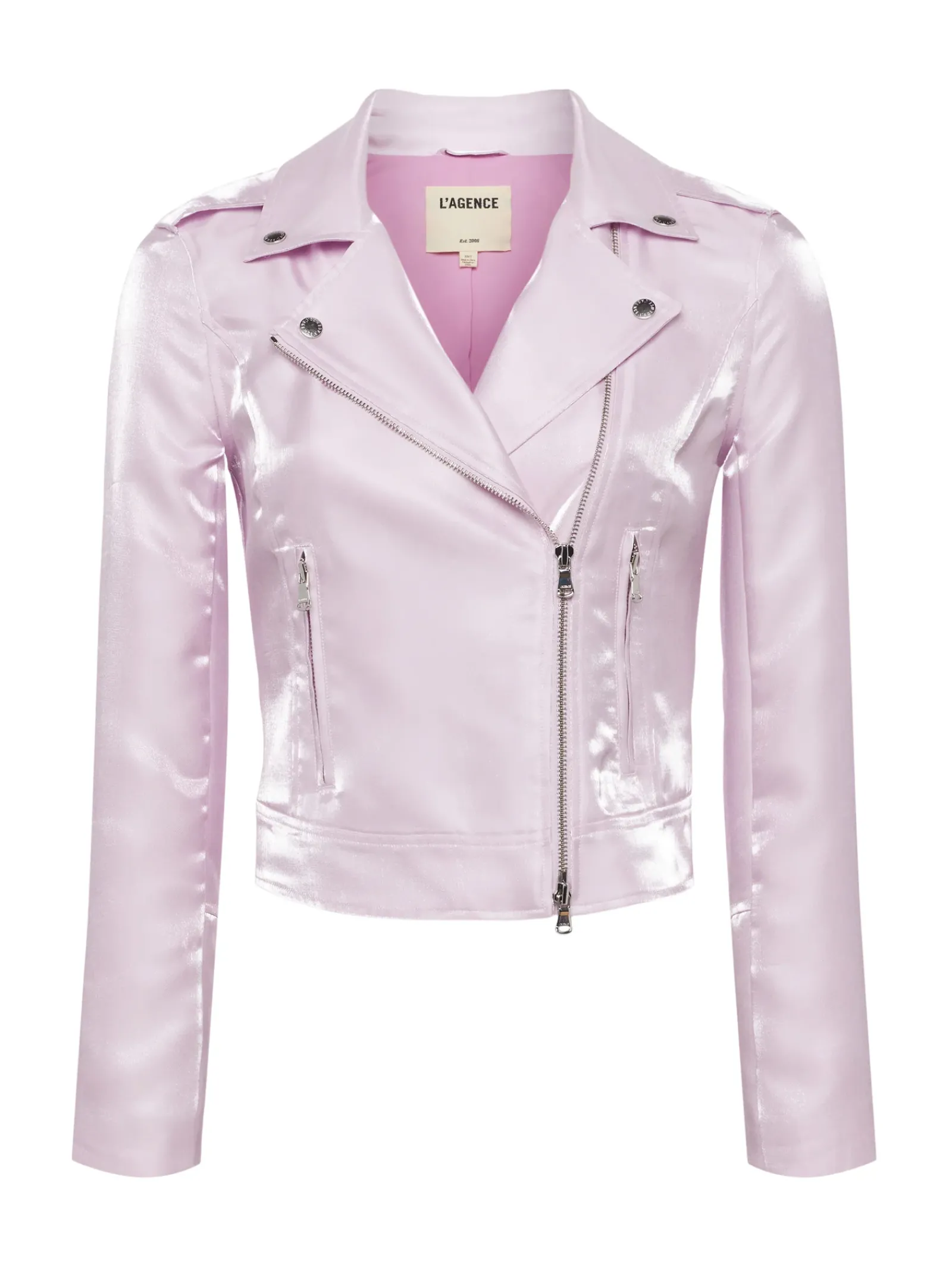 L'AGENCE Spring Collection|Blazers & Jackets|Satin-Organza Biker Jacket Lilac Snow
