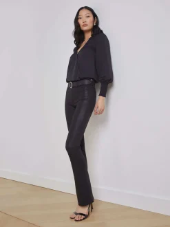 L'AGENCE All Things Black|Back in Stock|Selma Coated Bootcut Jean Noir Coated