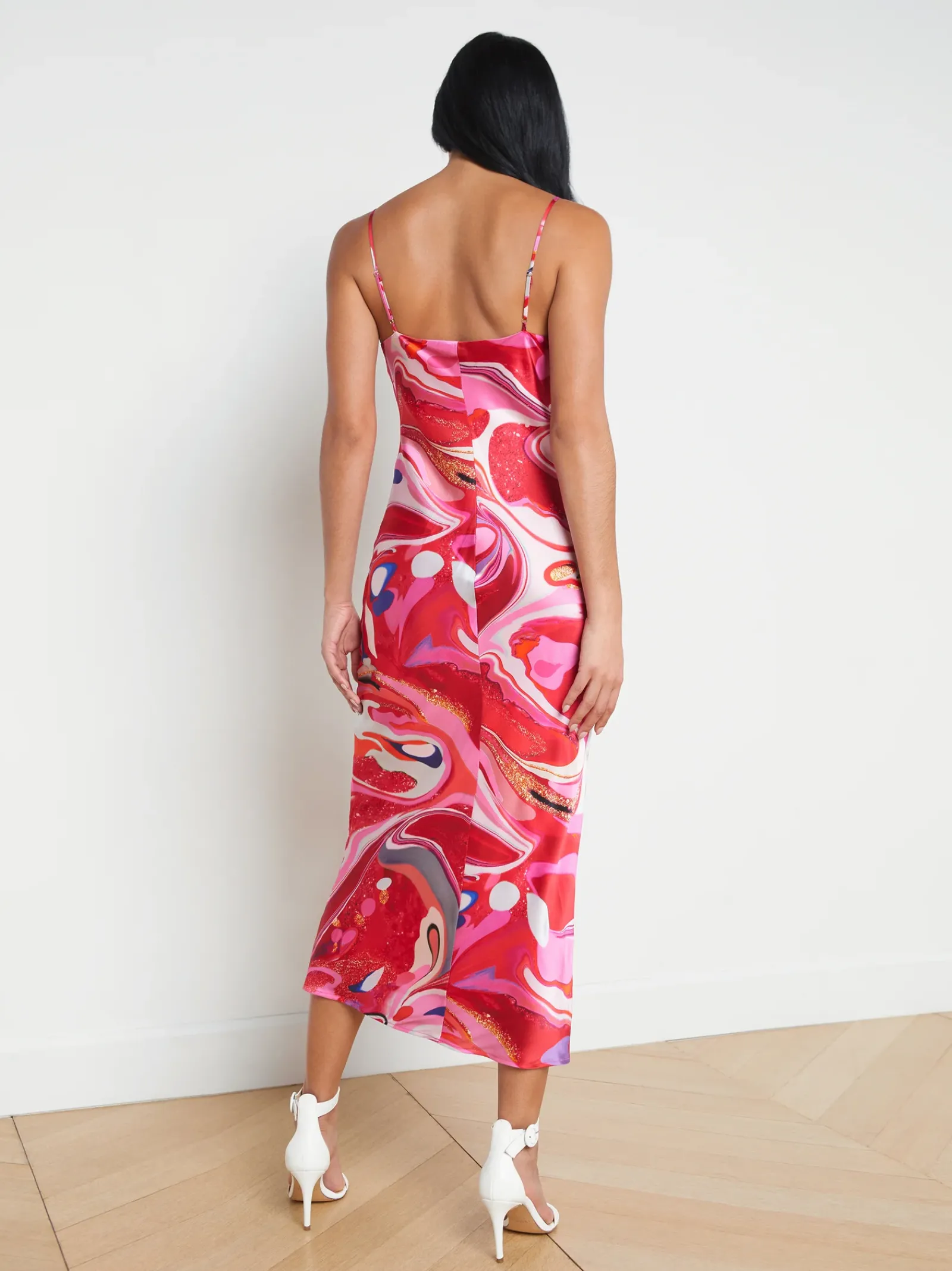L'AGENCE Print Edition|Spring Collection|Seridie Silk Slip Dress Pink Multi Tie Dye Swirl