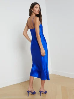 L'AGENCE Online Exclusives|Silks|Seridie Silk Slip Dress Pop Cobalt