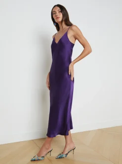 L'AGENCE Online Exclusives|Silks|Seridie Silk Slip Dress Purple Sapphire