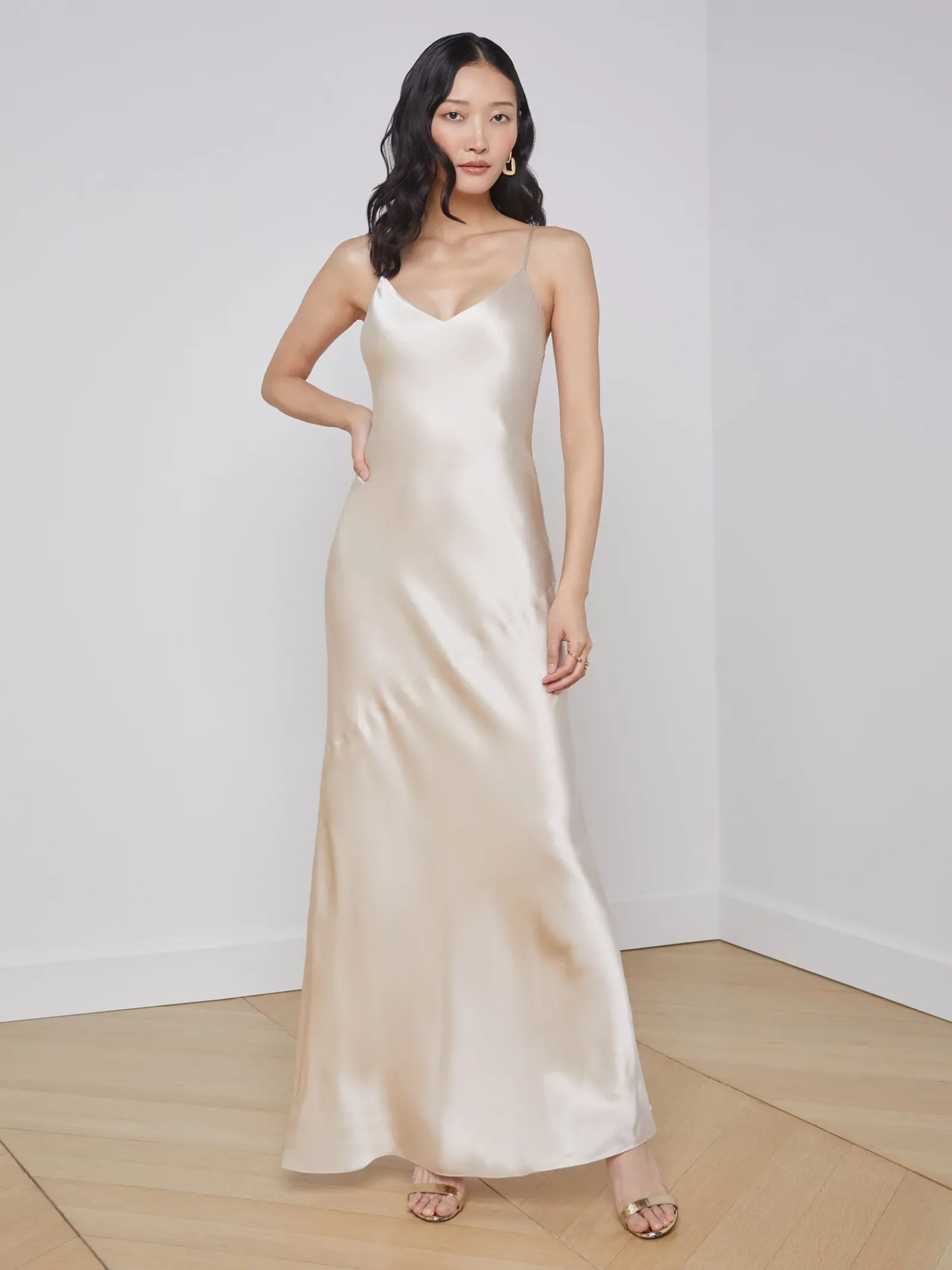 L'AGENCE Essentials|Silks|Serita Silk Slip Dress Champagne