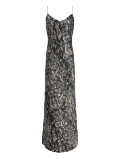 L'AGENCE Spring Collection|Print Edition|Serita Silk Slip Dress Black/Ecru Map of Paris