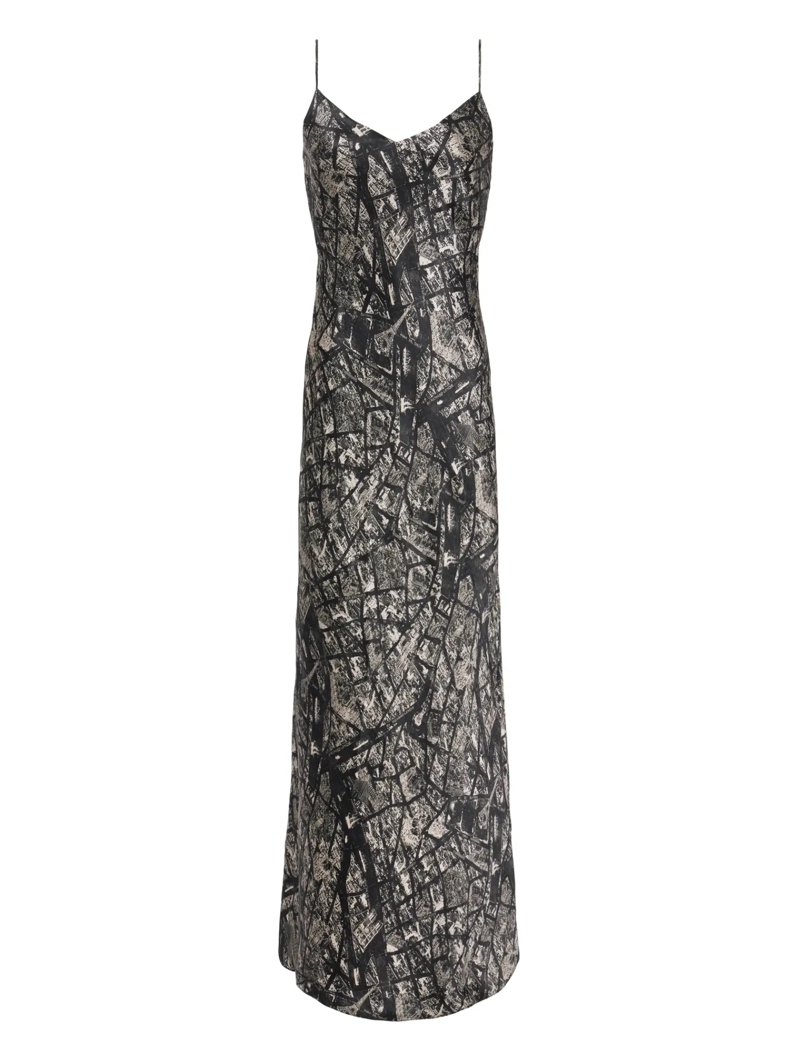 L'AGENCE Spring Collection|Print Edition|Serita Silk Slip Dress Black/Ecru Map of Paris