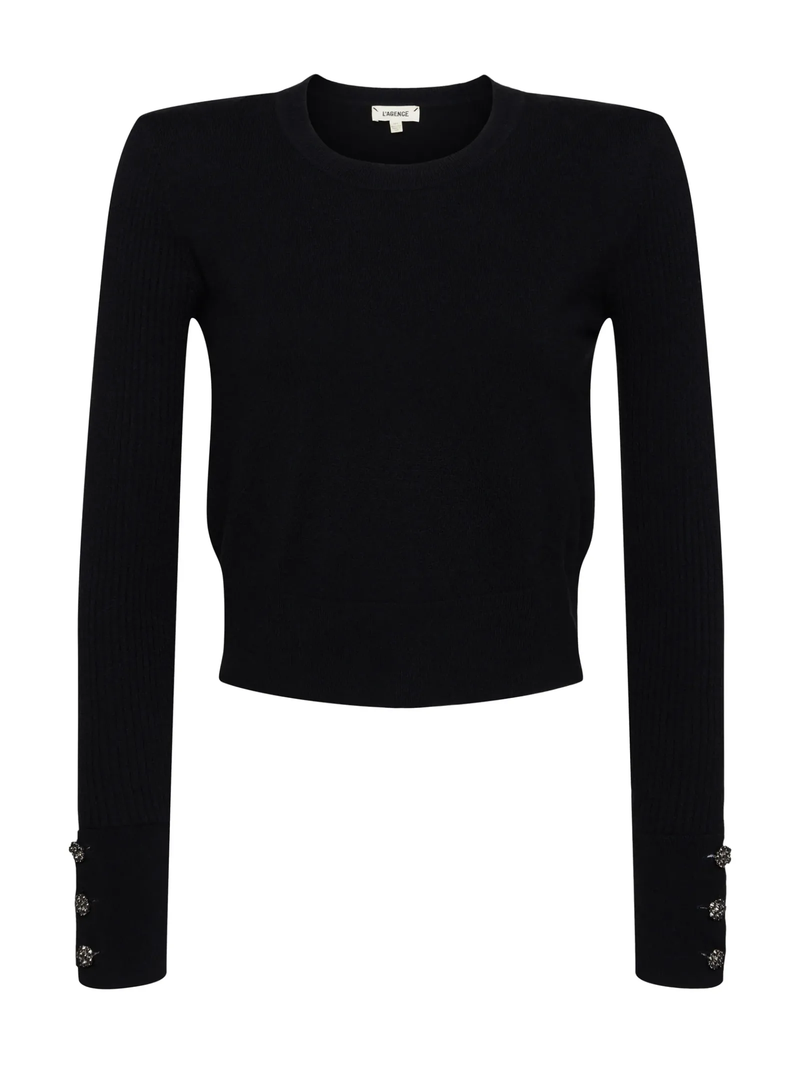 L'AGENCE All Things Black|Knitwear|Sky Cuff Detail Crewneck Black