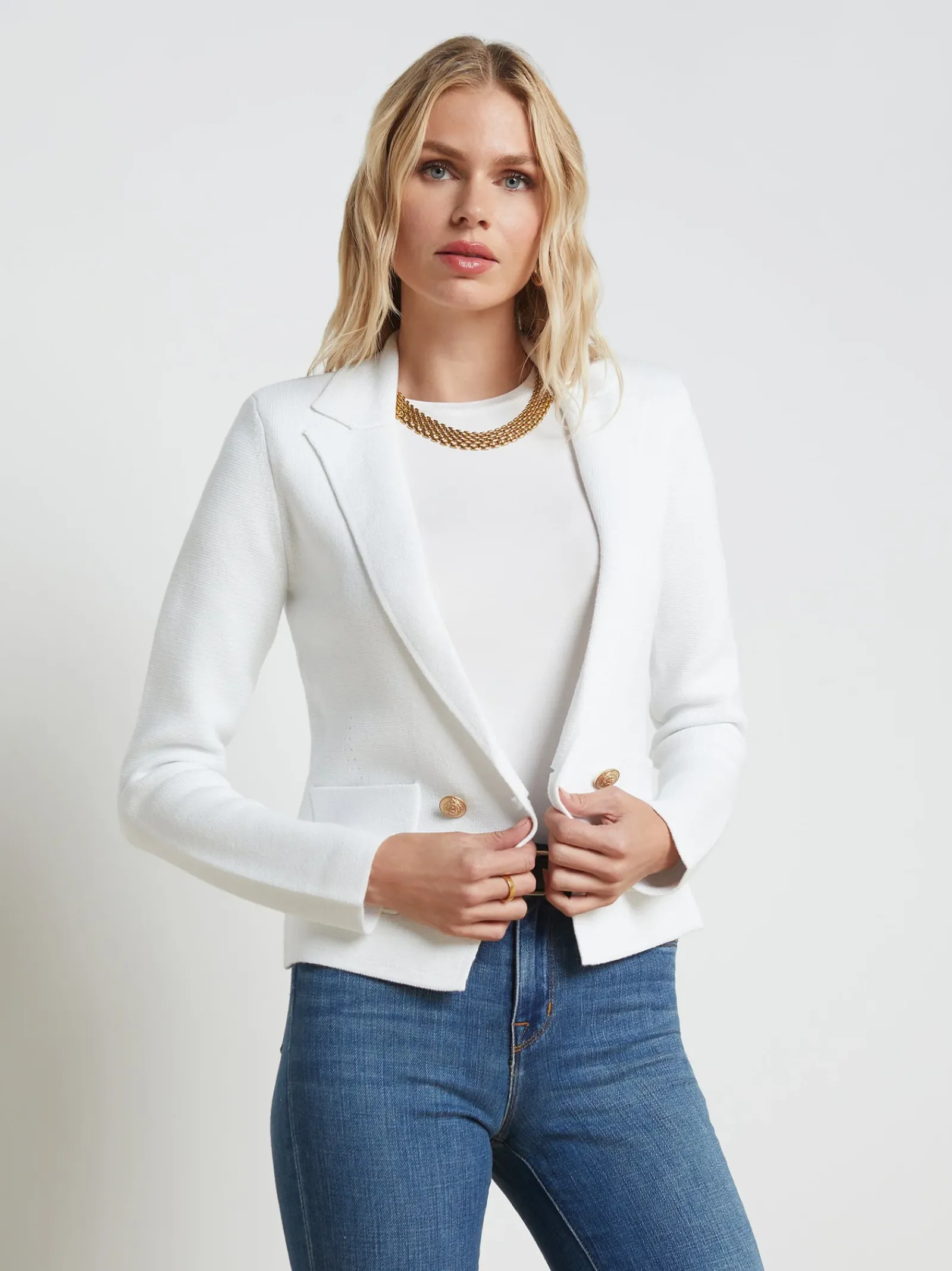L'AGENCE Nouveau Whites|Essentials|Sofia Knit Blazer White