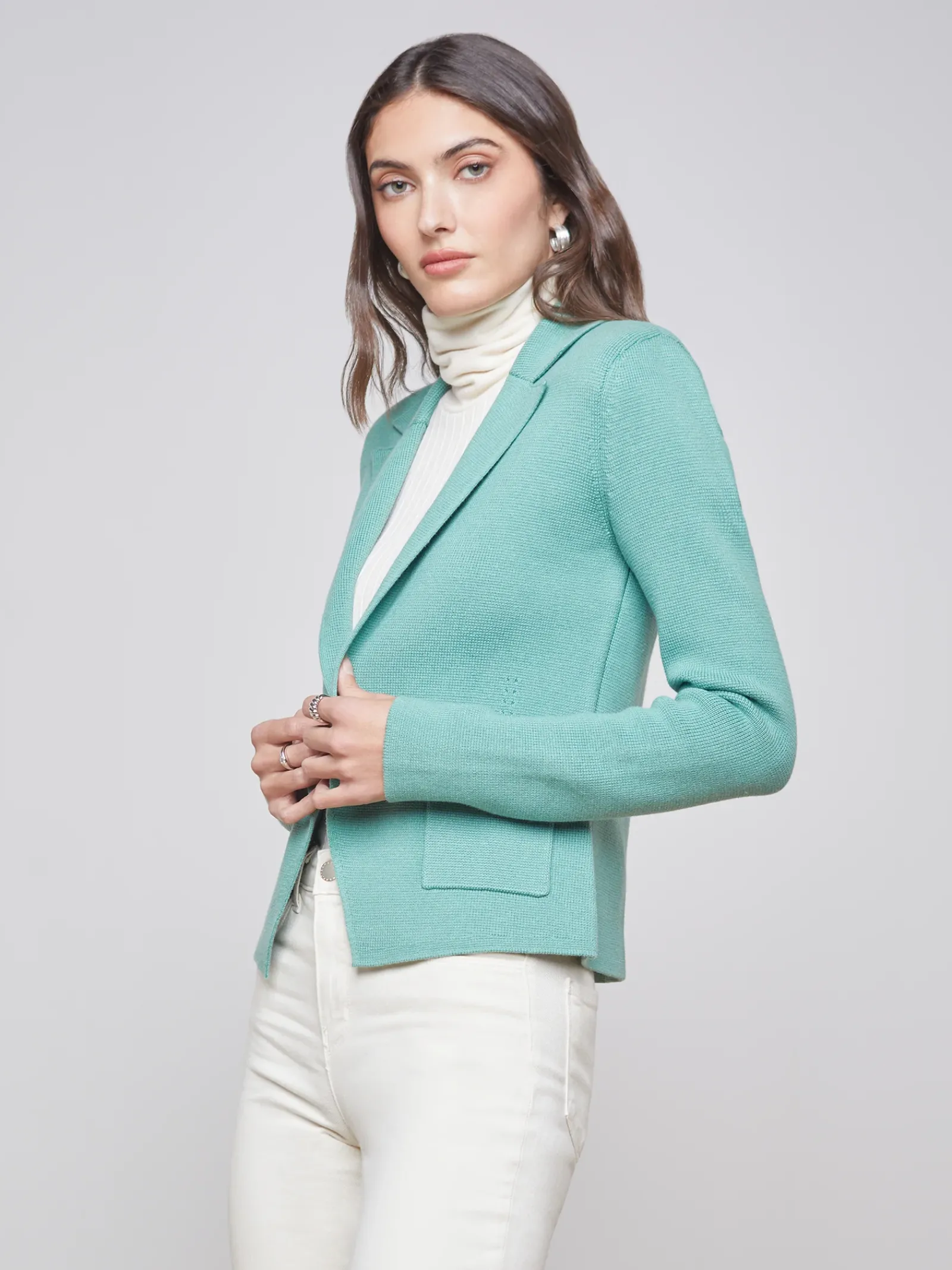 L'AGENCE Online Exclusives|Knitwear|Sofia Knit Blazer Frosty Spruce
