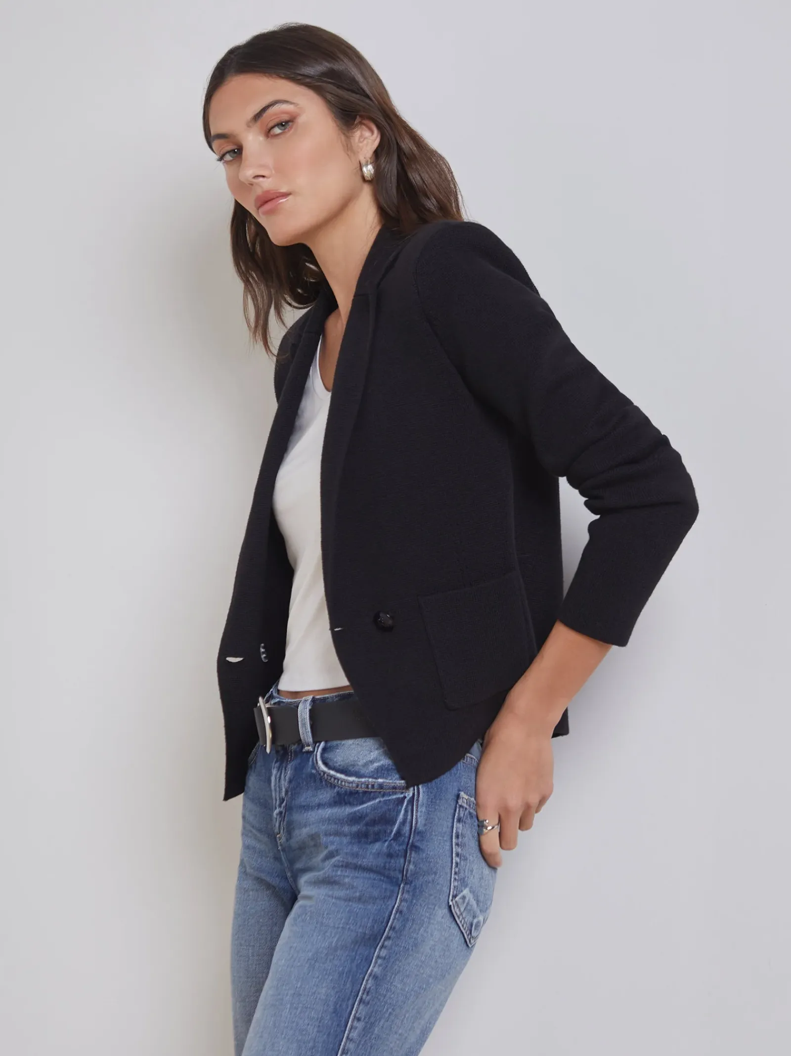L'AGENCE All Things Black|Back in Stock|Sofia Knit Blazer Black