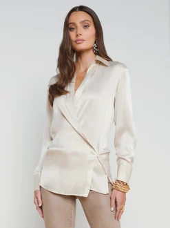 L'AGENCE Spring Collection|Silks|Sora Silk Wrap Blouse Champagne