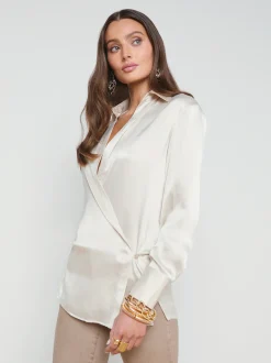 L'AGENCE Spring Collection|Silks|Sora Silk Wrap Blouse Champagne