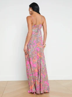L'AGENCE Print Edition|Spring Collection|Stefani Maxi Dress Rhodamine Multi Bright Pop Paisley