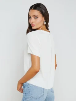 L'AGENCE Spring '24 Catalog|Spring Collection|Suzette Silk Raw-Hem Tee White