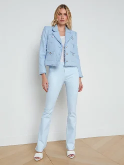 L'AGENCE Spring '24 Catalog|Spring Collection|Sylvia Collared Jacket Pale Blue Silver