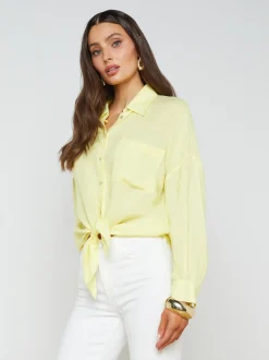 L'AGENCE Spring Collection|Linen|Talitha Linen-Blend Blouse Yellow Sorbet