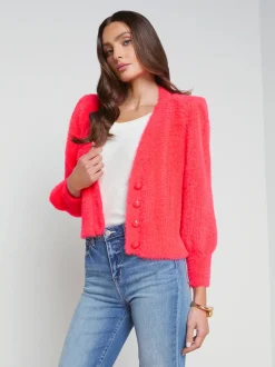 L'AGENCE Spring Collection|Knitwear|Talulla Cardigan Neon Coral